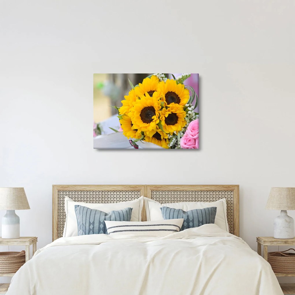 Tablou cu buchetul miresii de floarea soarelui (70x50 cm)