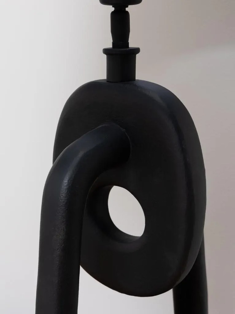 Lampa de masa, negru, cu abajur gri, din in, Disc