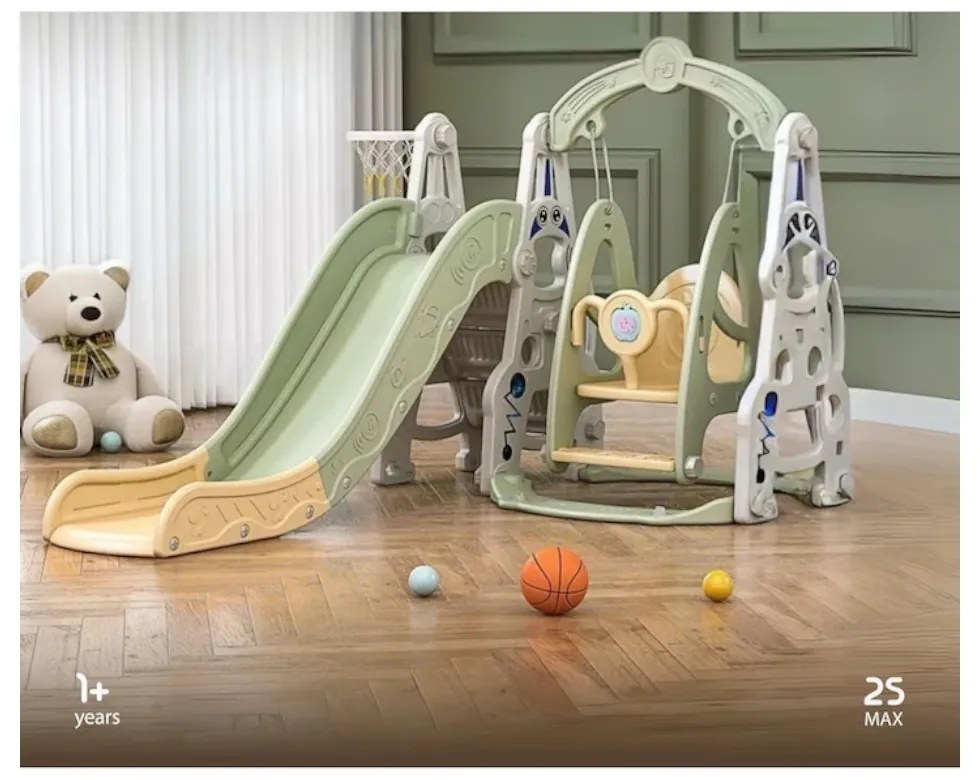 Tobogan 3 in 1 Pentru Copii NOVOKIDS™ Wonder Space Slide, Cu Leagan, Pentru Interior si Exterior, 187 centimetri panta alunecare, Maxim 25 Kg, Cos de
