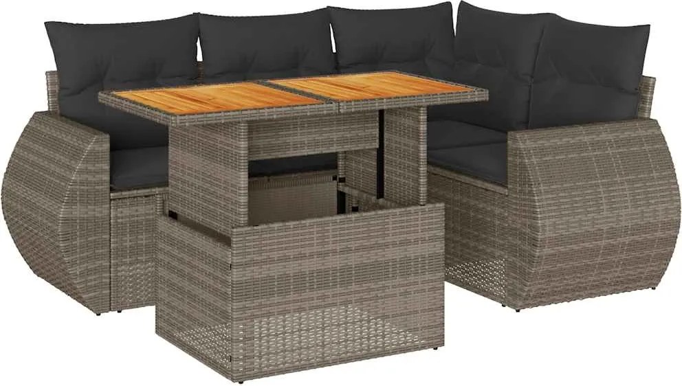 vidaXL Set canapea de grădină cu perne, 5 piese, gri, poliratan