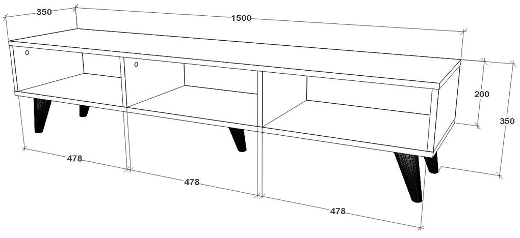 Comoda TV Tirro V2, Stejar Artisan/Negru, 150 x 35 x 35 cm