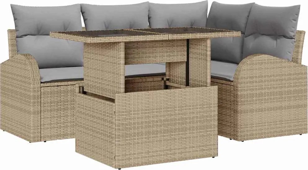 vidaXL Set de canapele pentru grădină cu pernă 5 pcs Bej Rattan poli
