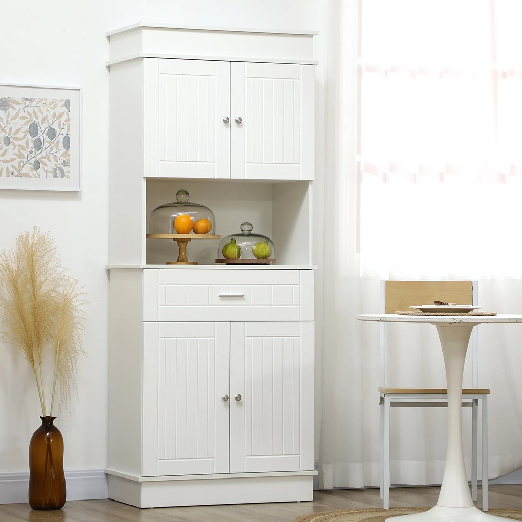 HOMCOM Bufetă de Bucătărie Aramărie de Bucătărie contemporană Multi-Rangement 4 Uși sertar Glisant și Blat de Lucru dim. 74L x 39l x 183H cm Lemn Alb | Aosom Romania