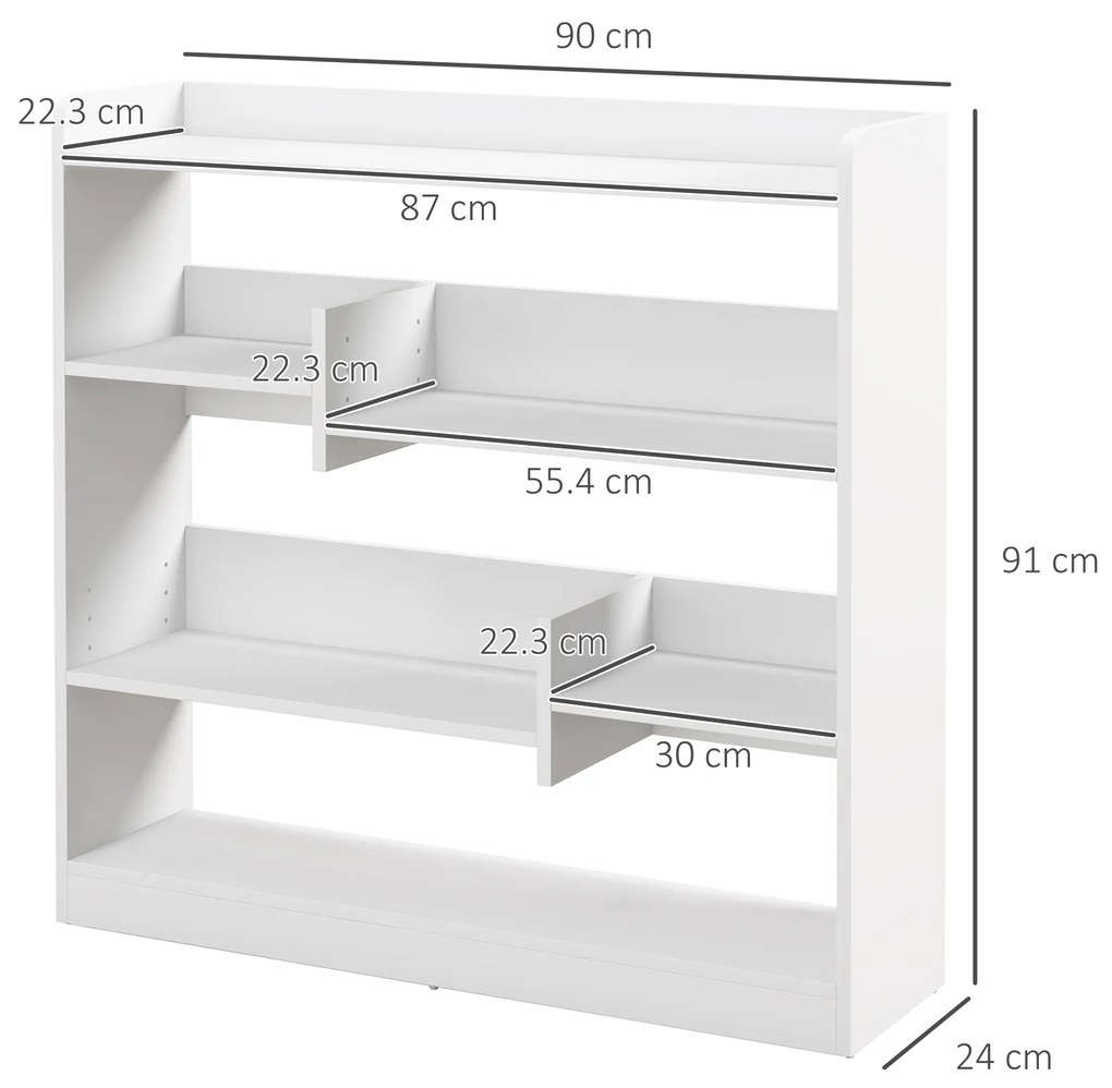 HOMCOM Bibliotecă etajeră Mobilier de Depozitare dim. 90L x 24l x 91H cm 4 Niveluri 3 Panouri din Spate Plăci din Particule Alb | Aosom Romania