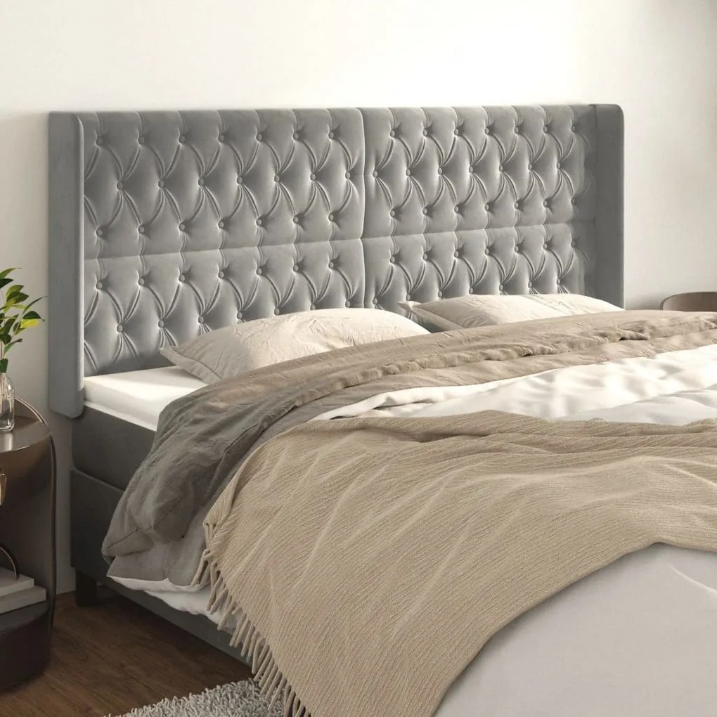 vidaXL Tăblie de pat cu aripioare gri deschis 203x16x118/128cm catifea