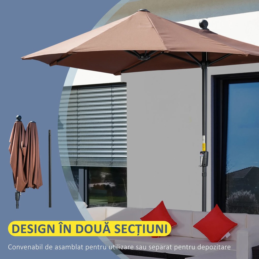 Outsunny Umbrelă de Terasă 200x190x240 cm cu Manivelă, Stâlp din Oțel și Bază în Formă de Cruce Anti-UV pentru Terasă și Balcon, Gri | Aosom Romania