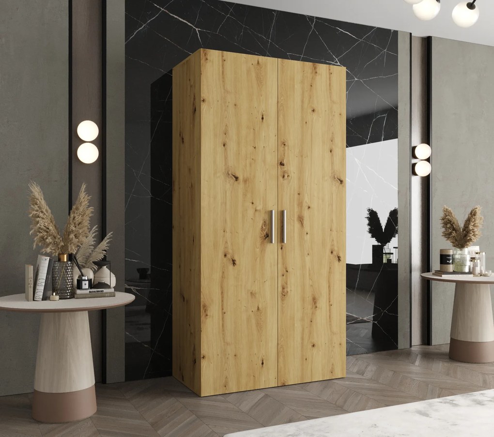 Dulap de haine 100 cm Borry 1 (Stejar artisan + Argintiu). 1125746