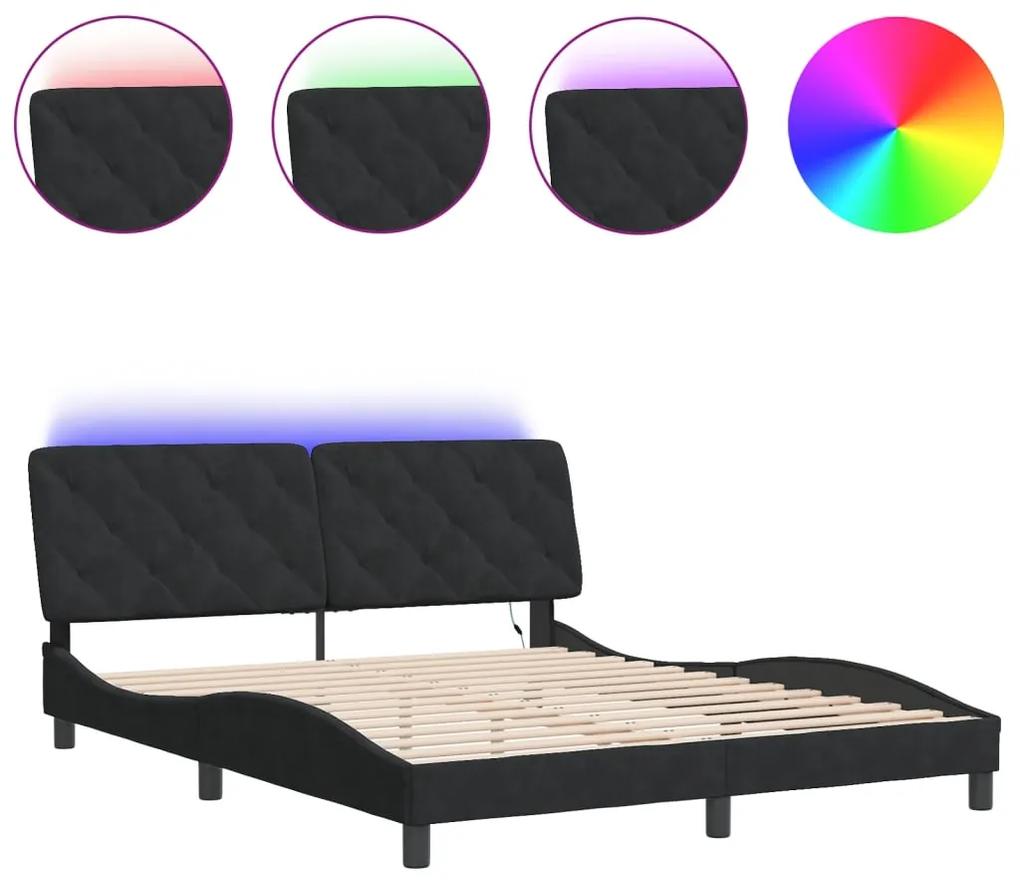 3213863 vidaXL Cadru de pat cu lumini LED, negru, 160x200 cm, catifea