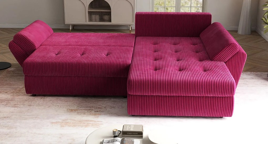 Colțar extensibil dumonde cu ladă de depozitare si sezut confortabil din spuma high-density, Loana Zoom Red II 270x185 cm