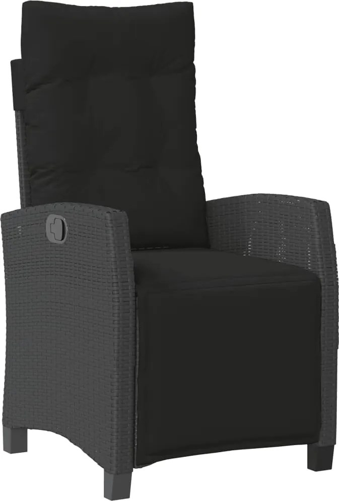 vidaXL Scaun de grădină rabatabil cu suport picioare, negru, poliratan