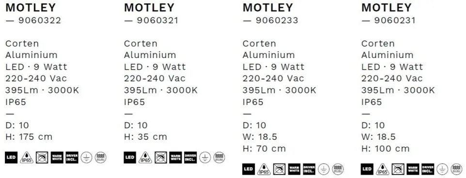 Stalp LED iluminat exterior IP65 MOTLEY H-70cm corten