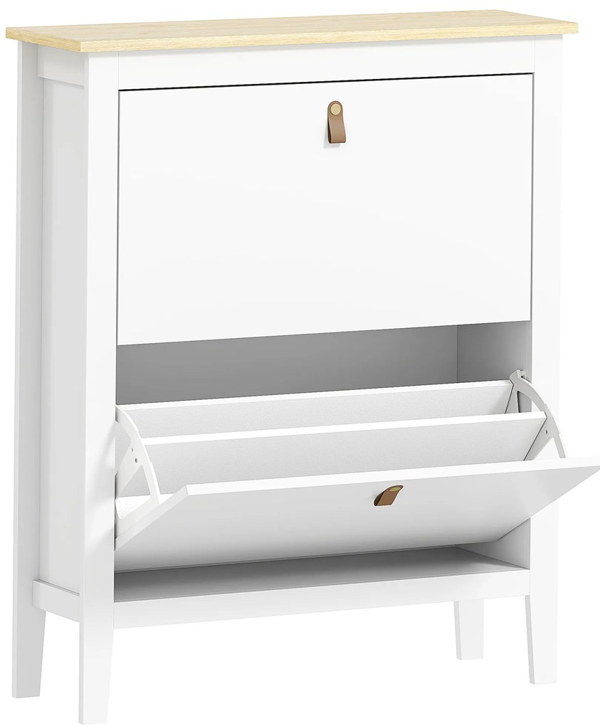 HOMCOM Pantofar cu 2 Sertare Rabatabile pentru 14 Perechi de Pantofi și Rafturi Reglabile, 80x24x95.5 cm, Alb | Aosom Romania