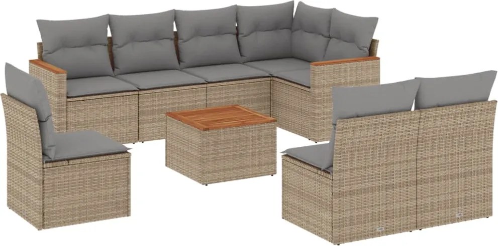 vidaXL Set canapele de grădină, 9 piese, cu perne, bej, poliratan