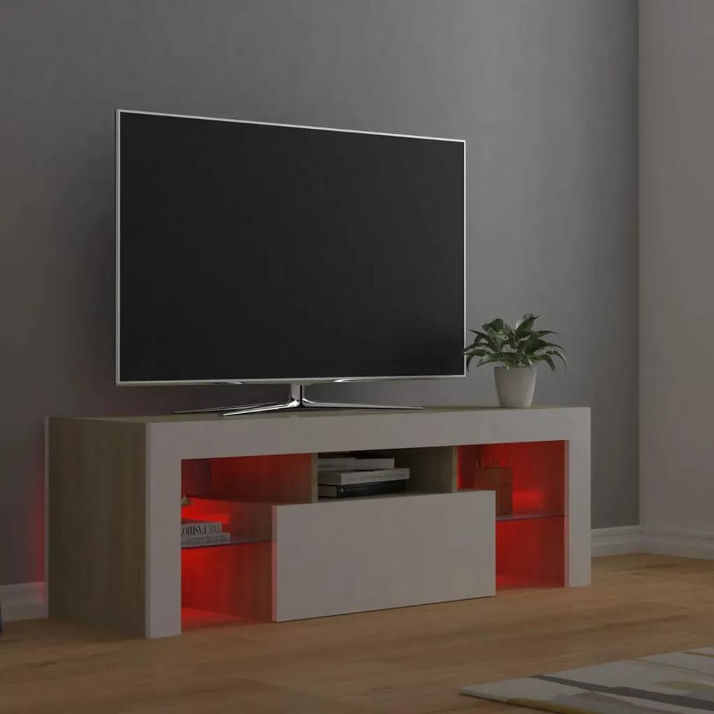 Comoda TV cu lumini LED, alb si stejar Sonoma, 120x35x40 cm 1, alb si stejar sonoma