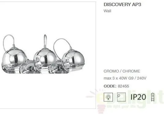 Aplica de perete cu 3 brate, finisaj crom DISCOVERY AP3 82455