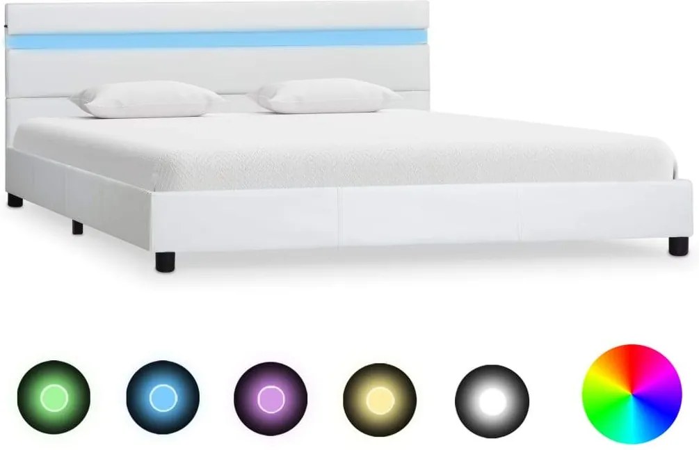 Cadru de pat cu LED, alb, 120 x 200 cm, piele ecologica