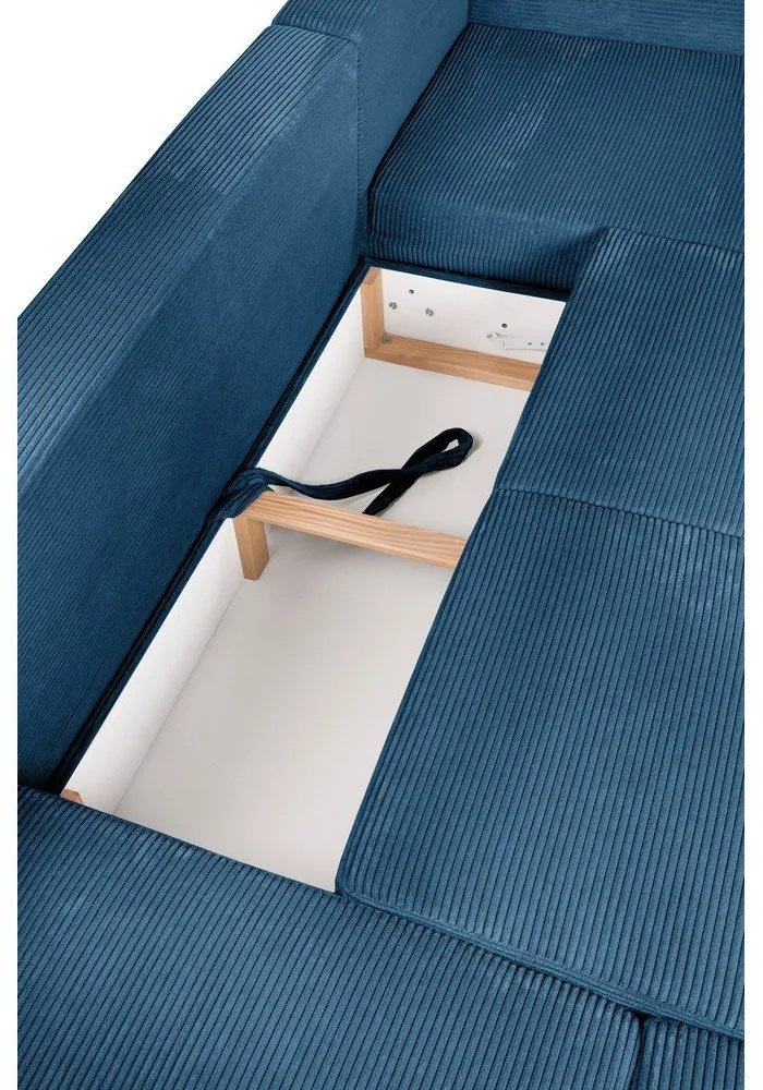 Colțar albastru extensibil cu tapițerie din catifea reiată (cu colț pe partea stângă /în formă de "U") Tori – Bonami Selection