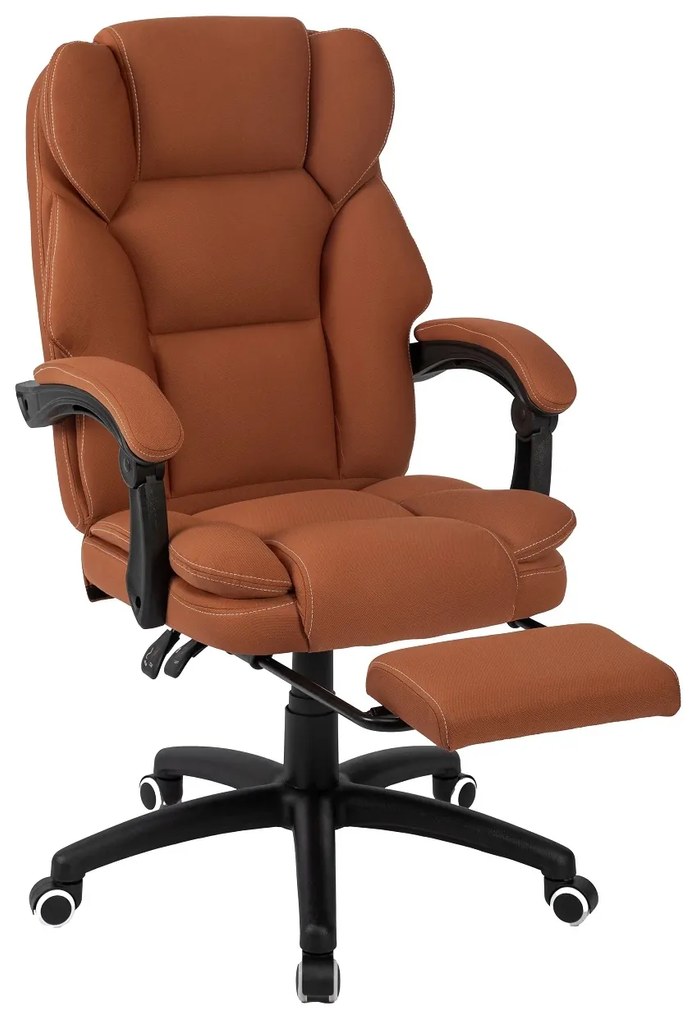 Scaun directorial, masaj lombar, spatar rabatabil, suport pentru picioare, material textil premium, Maro