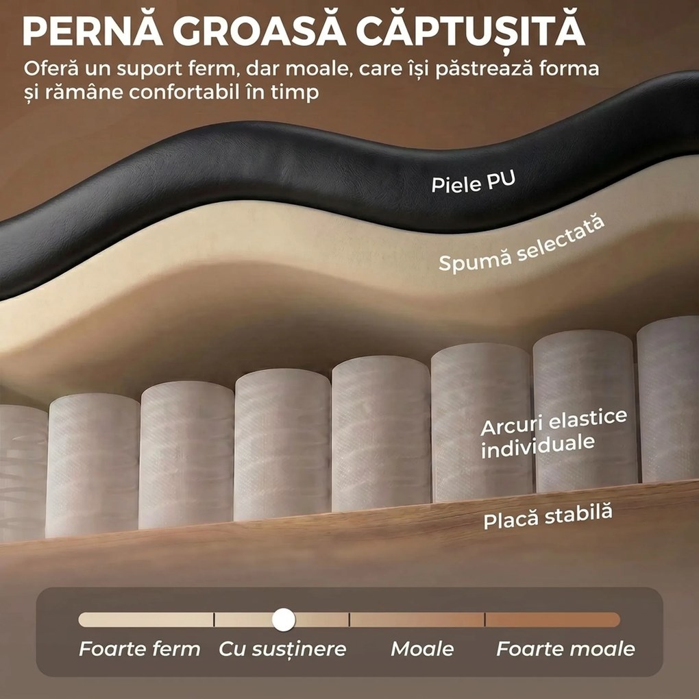 HOMCOM Fotoliu pentru Dormitor din Piele PU, cu Șezut Spațios, Brațe și Picioare din Lemn de Eucalipt, Negru | Aosom Romania