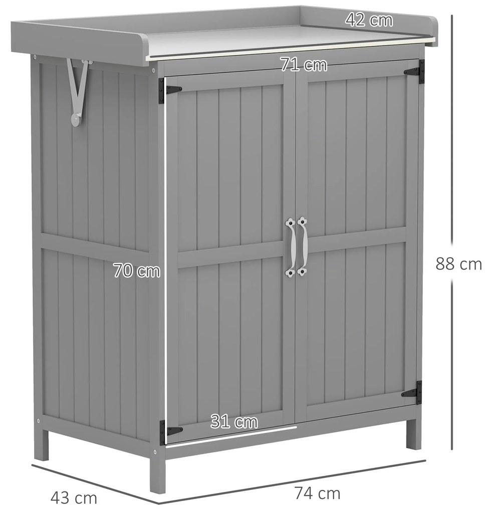 Outsunny Dulap de grădină din lemn adăpost de grădină cu 2 uși, acoperiș pe balamale și poliță, 74 x 43 x 88 cm, gri | Aosom Romania