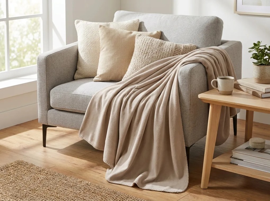 Patura fleece FLEORA, bej-gri Dimensiune: 180 x 200 cm