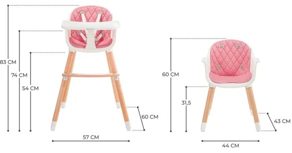 Scaun de masă pentru copii KINDERKRAFT 2v1 SIENNA fag/roz