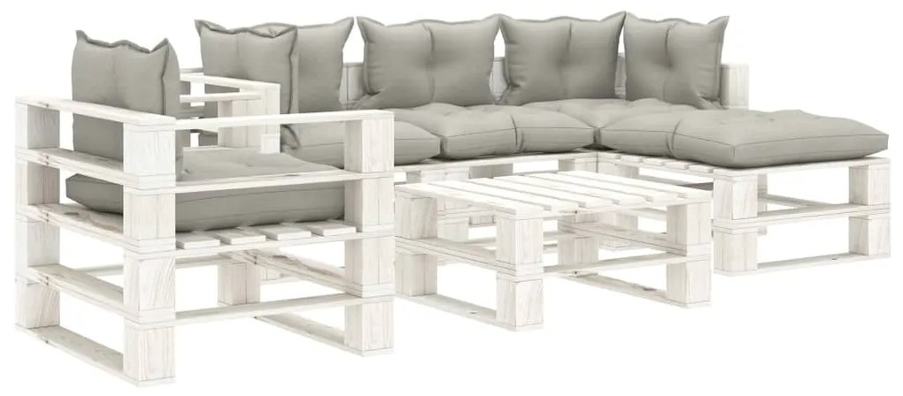 3052406 vidaXL Set mobilier grădină din paleți, perne gri taupe, 6 piese, lemn