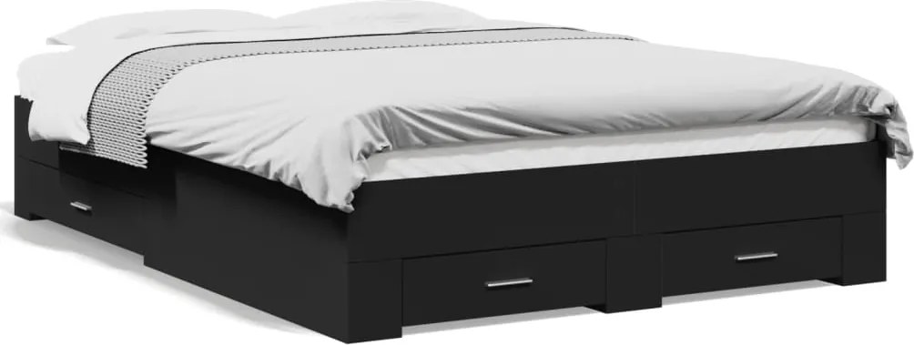 vidaXL Cadru de pat cu sertare, negru, 140x190 cm, lemn prelucrat