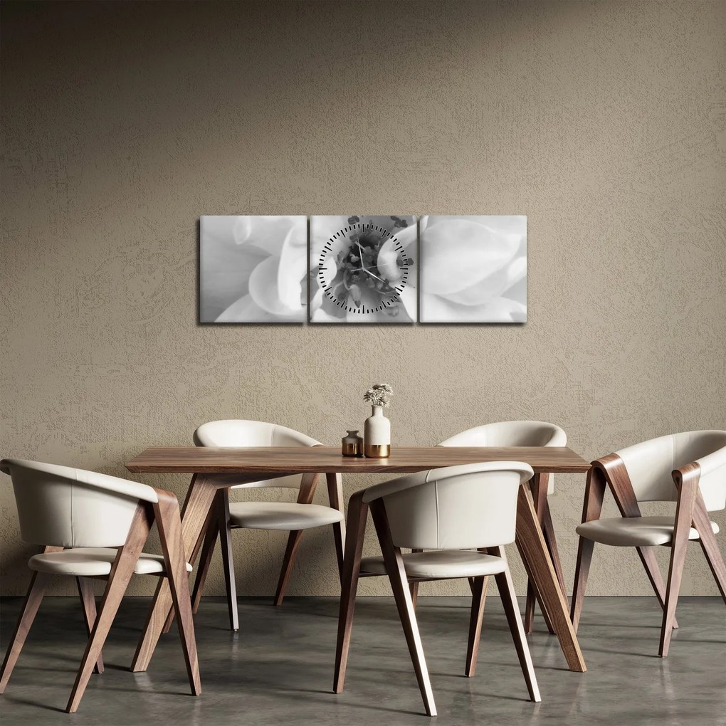 Tablou - Floare,alb-negru (cu ceas) (90x30 cm)