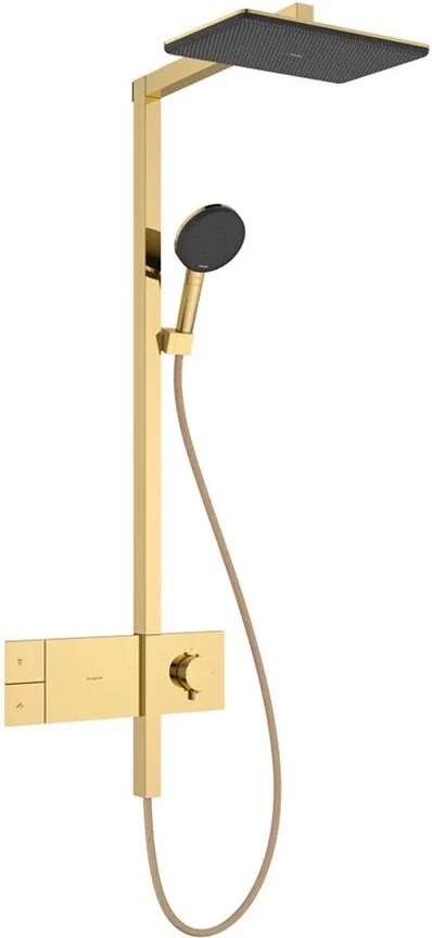 Coloana de dus cu baterie termostatata Hansgrohe Raindance Alive Q para cu 3 functii finisaj auriu lucios