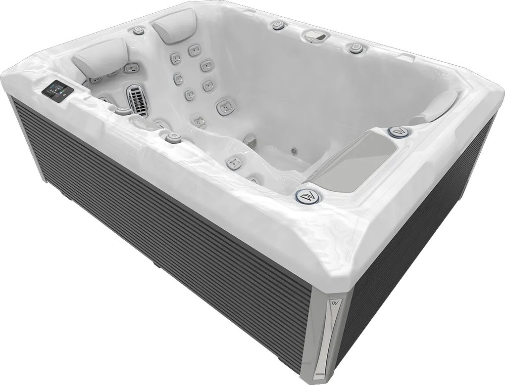 Minipiscina jacuzzi 3 persoane, alb-lucios, 32 jeturi hidromasaj, WiFi, sistem audio, 160 x 215 cm, Wellis Teide Life Deluxe