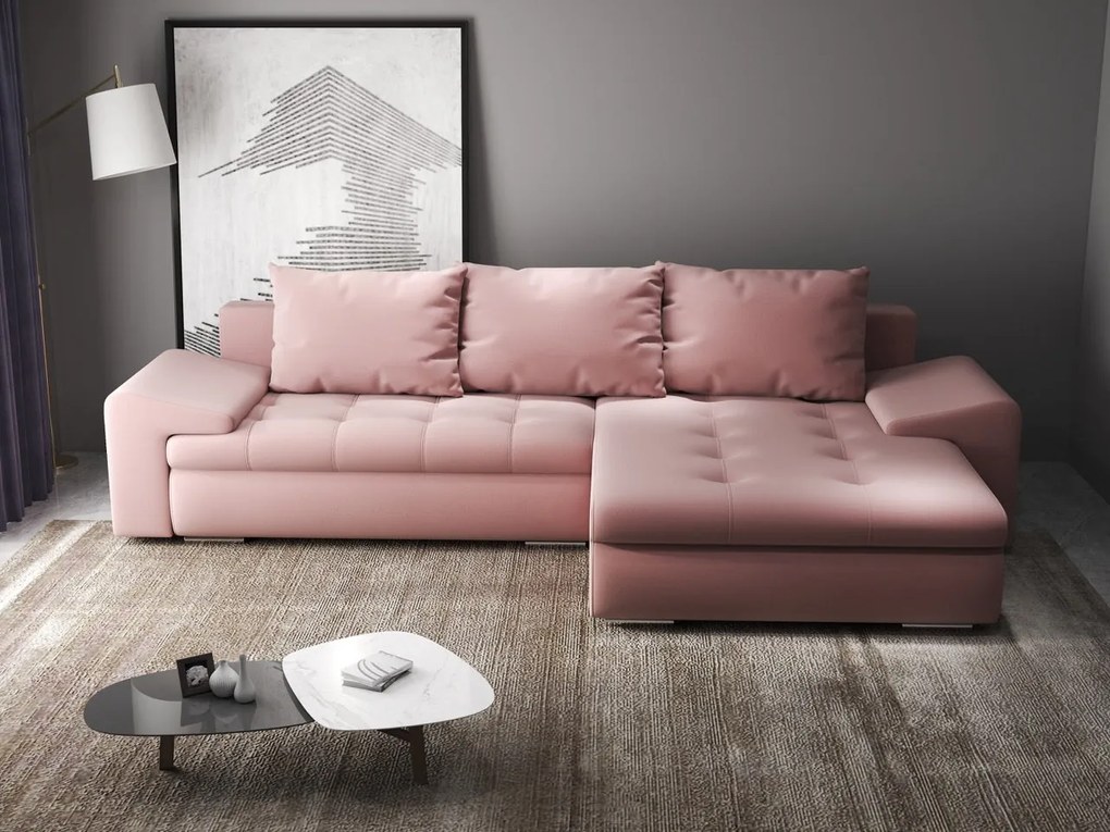 Colțar extensibil dumonde cu ladă de depozitare si sezut confortabil din spuma high-density, Leonardo Royal Roz 260x185 cm II