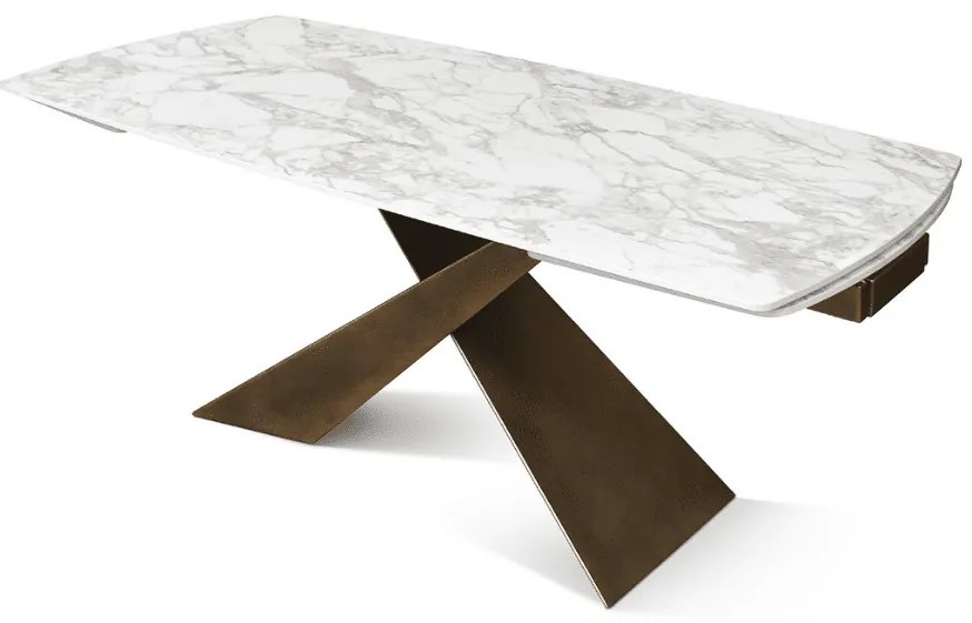 MIRABELLE -MASA BLAT ROTUNJIT CERAMICA ALB EXTENSIBILA -PICIOR METALIC BRONZ 160 cm/90 cm