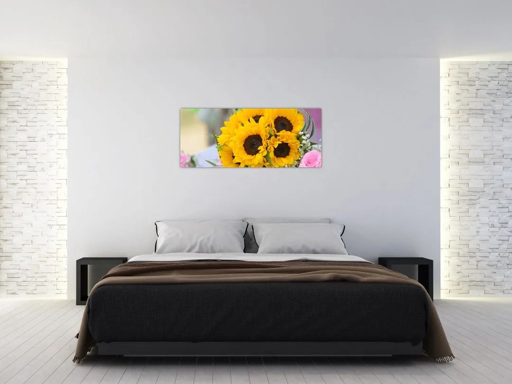 Tablou cu buchetul miresii de floarea soarelui (120x50 cm)