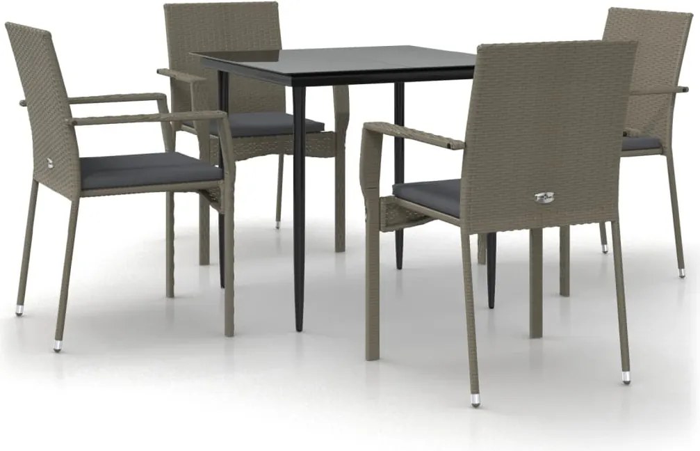 vidaXL Set mobilier grădină cu perne, 5 piese, negru și gri, poliratan
