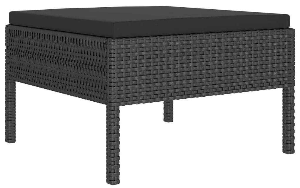 Set mobilier de gradina cu perne, 6 piese, negru, poliratan 2x colt + 2x mijloc + suport pentru picioare + masa, 1