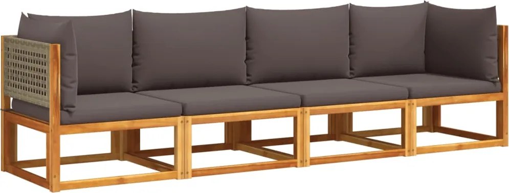 vidaXL Set canapele de grădină cu 4 piese și perne, lemn de salcâm și ratan
