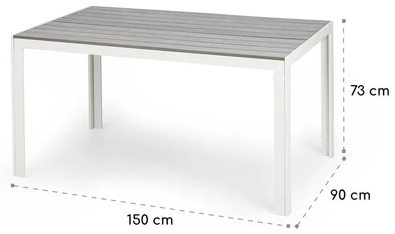 Bilbao, masă de grădină, 150 x 90 cm, Polywood, aluminiu, alb/gri