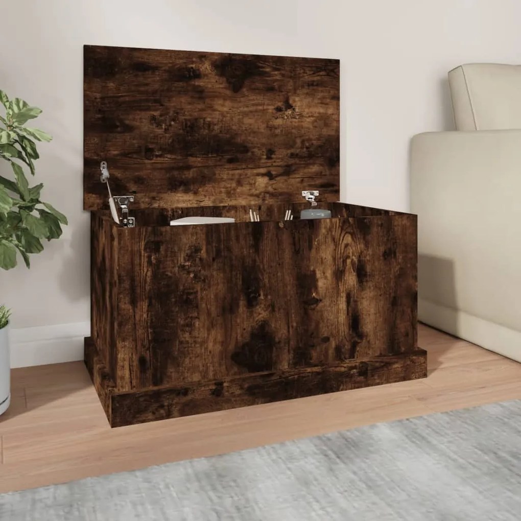816509 vidaXL Cutie de depozitare, stejar afumat, 70x40x38 cm, lemn prelucrat