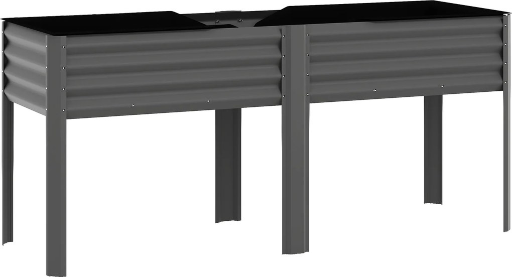 Outsunny Pat de grădină înălțat din metal, cutie de plantare extra mare cu traverse de întărire și insert din material nețesut, 180 x 55 x 80 cm, gri închis | Aosom Romania