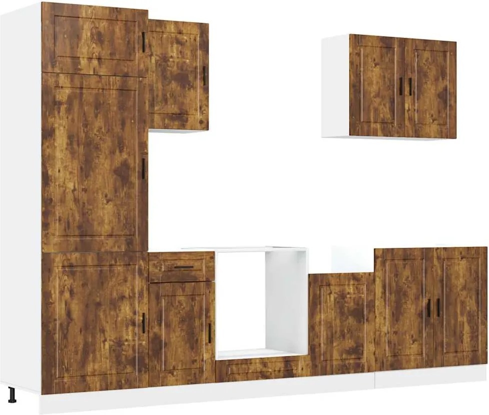 vidaXL Set dulap de bucătărie din 7 piese „Porto” stejar afumat Lemn