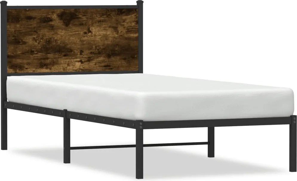 vidaXL Cadru pat metalic fără saltea, stejar fumuriu, 75x190 cm