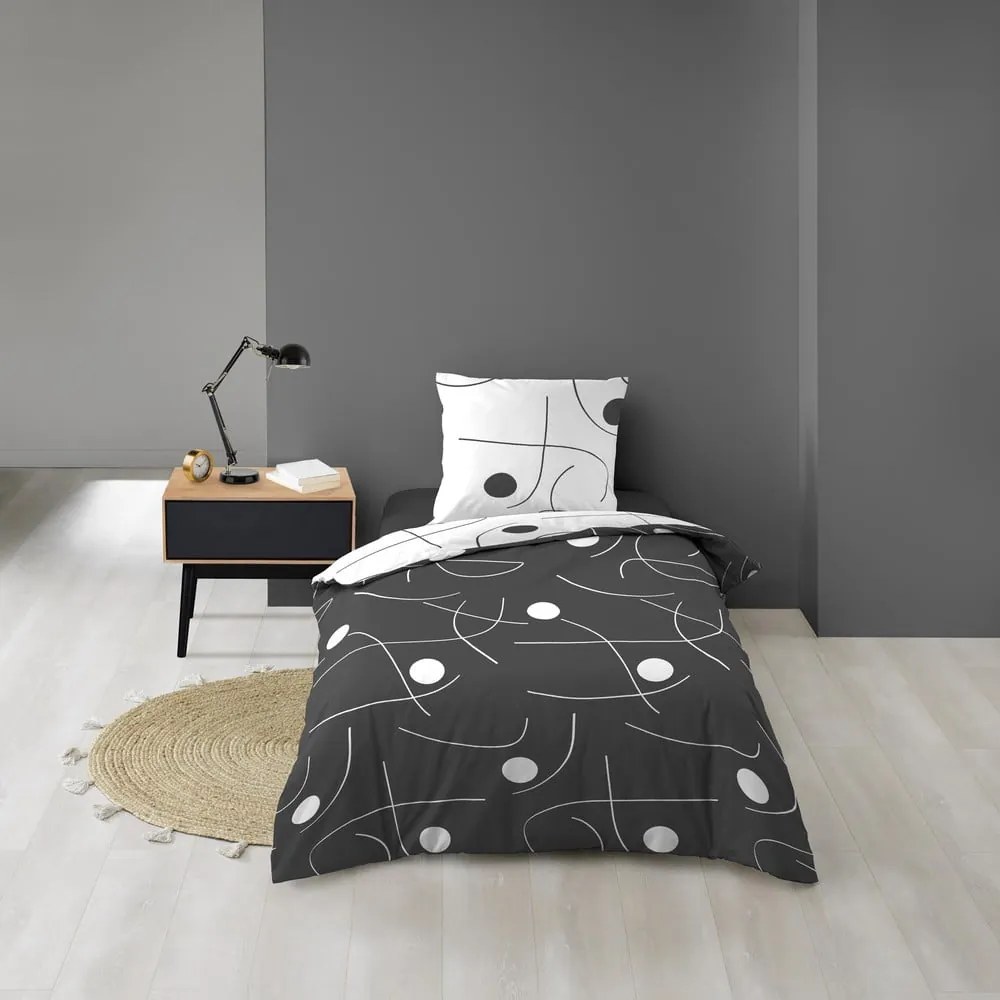 Lenjerie de pat albă-gri închis din microfibră pentru pat de o persoană 140x200 cm Sonate – douceur d'intérieur