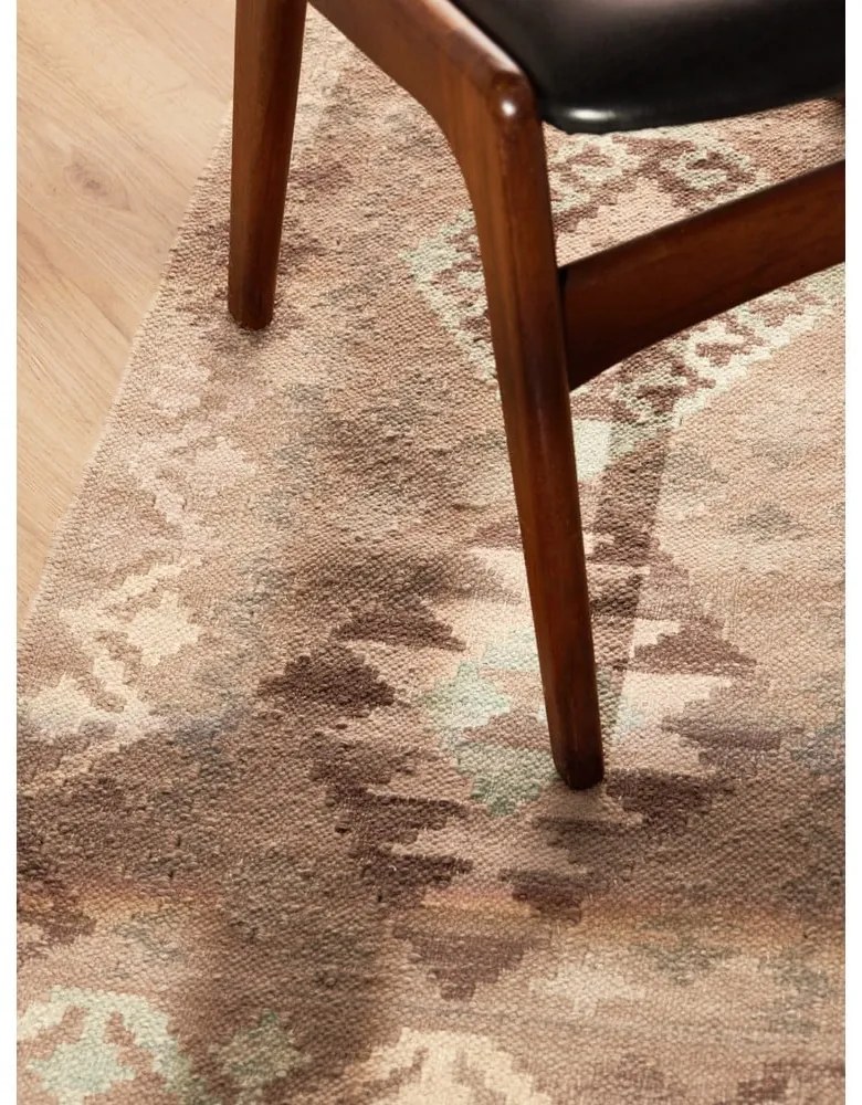 Covor tip traversă albastru deschis-bej reversibil, țesut manual din lână 60x190 cm Kamal Dune – Nouristan