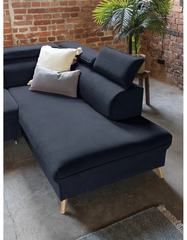 Colțar albastru închis extensibil cu tapițerie din catifea (cu colț pe partea dreaptă/în formă de "U") Sweet Harmony – Miuform