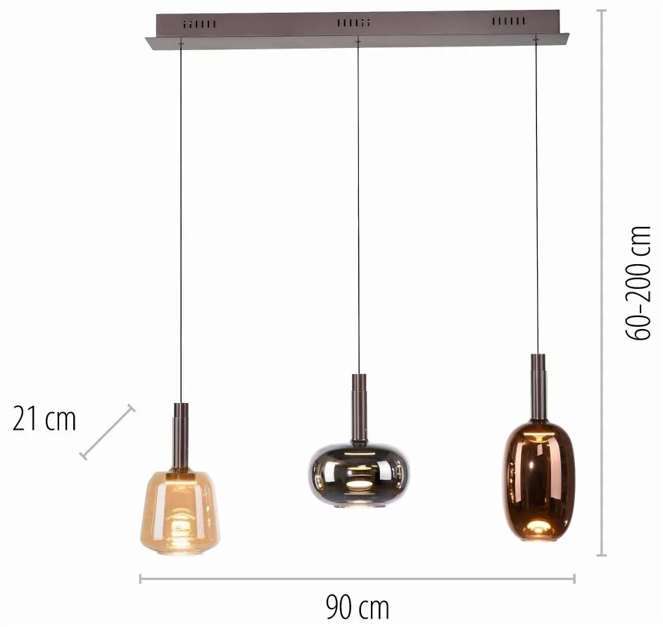 Lustra cu 3 pendule LED, inaltime reglabila, sticla, multicolor, IRIDES