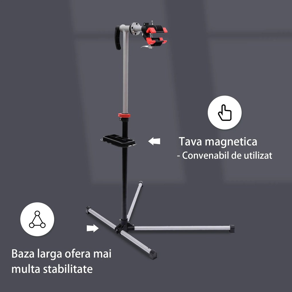 HOMCOM Suport Reglabil pentru Reparații Biciclete, cu Piedestal Ajustabil și Tavă Metalică, 84x75x100-160cm | Aosom Romania