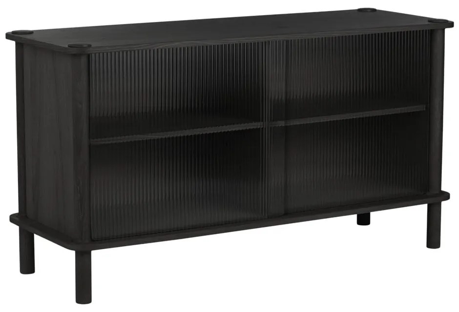 Vitrină neagră din lemn de stejar cu ușă glisantă 135x73,5x48 cm Italic – UMAGE