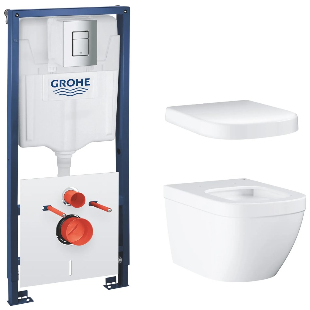 Set vas WC Grohe Euro Ceramic 3920600H, cadru încastrat cu buton și sigiliu Grohe Solido 39930000, 39331001