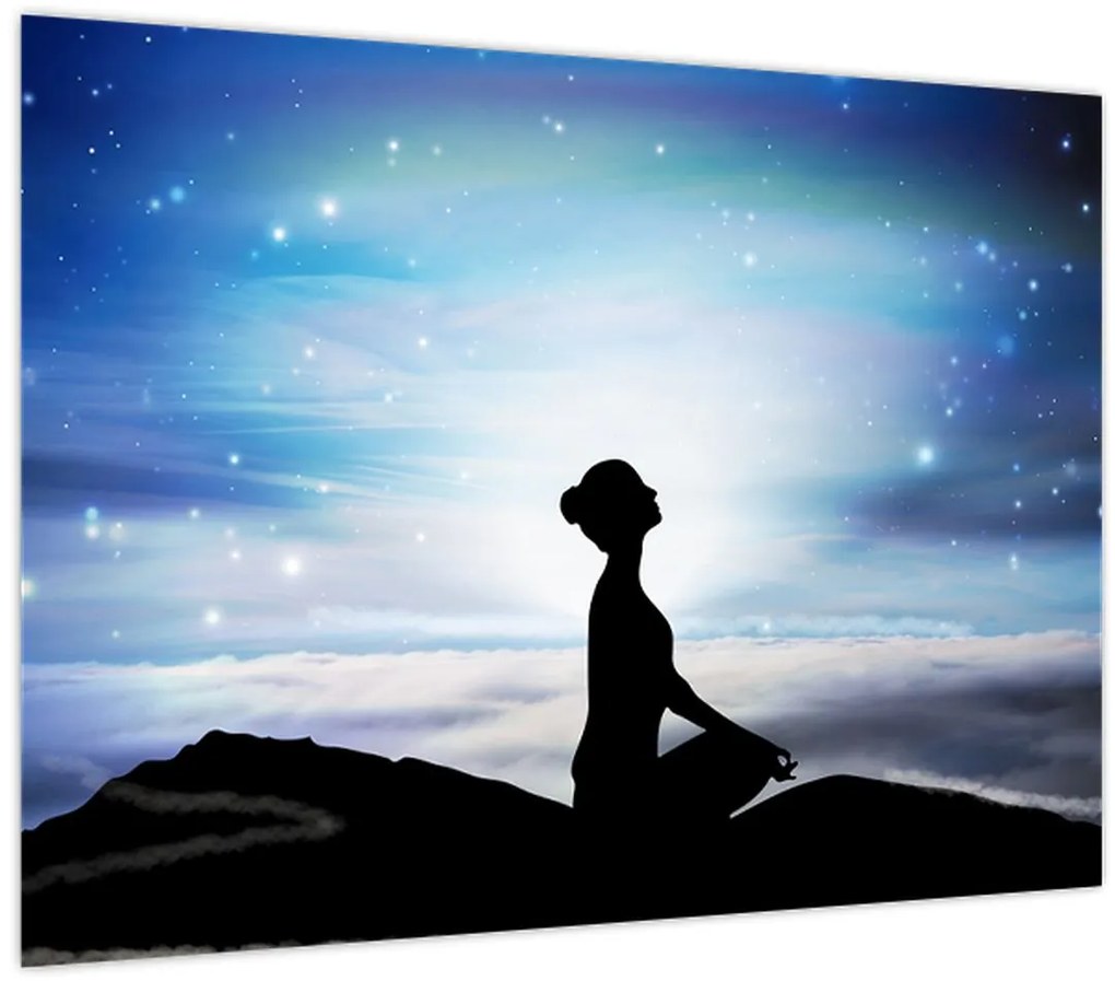 Tablou pe sticlă - Femaia meditând (70x50 cm)